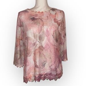 ALFRED DUNNER Casual Floral Net Blouse in Pink Size Petite Small